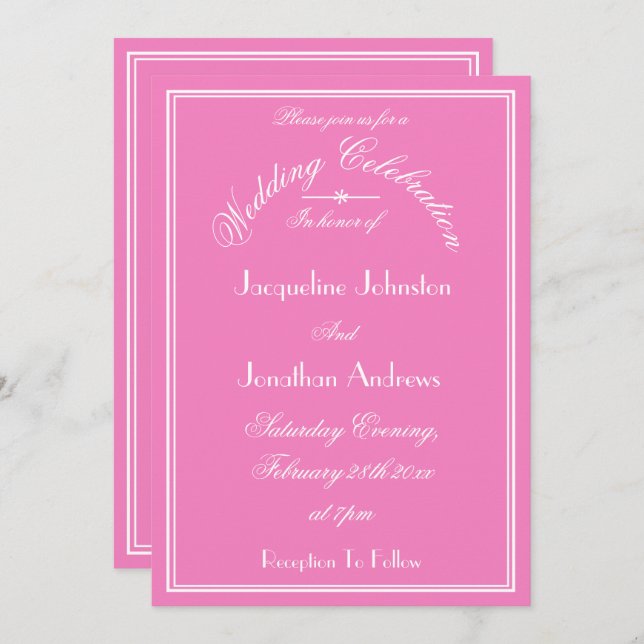  Elegant Wedding Personalised Names Chic Pink  Invitation (Front/Back)