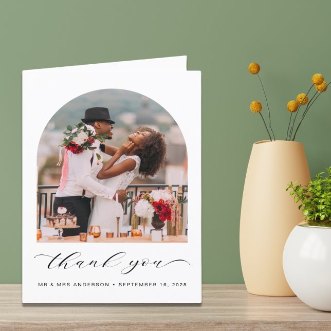 Elegant Wedding Photo Arched Frame Thank You Card (Creator Uploaded)