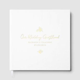 Elegant Wedding Photo Botanical Calligraphy Gold Guest Book