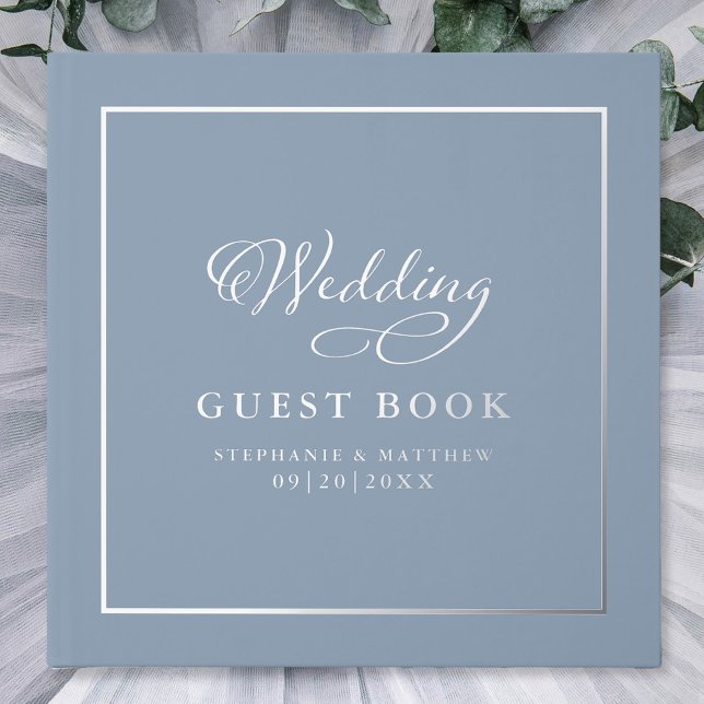 Elegant Wedding Photo Calligraphy Real Silver Guest Book (Creator Uploaded)