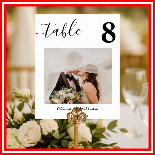Elegant Wedding PHOTO Calligraphy Table Number Poster