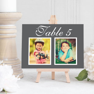 Elegant Wedding Photo Charcoal Grey Table Number