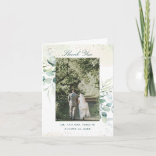 Elegant Wedding Photo Greenery Eucalyptus Thank You Card