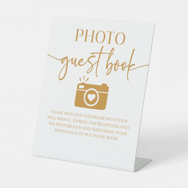 Elegant Wedding Photo Guest Book Table Pedestal Sign (Front)