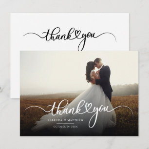 Elegant Wedding Photo Hand Lettered Thank You Card