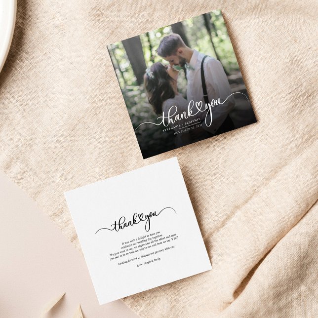 Elegant Wedding Photo Hand-Lettered Thank You Card (Wedding Photo Hand-Lettered Thank You Mini Card)