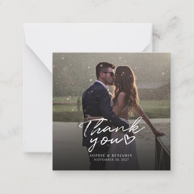Elegant Wedding Photo Hand-Lettered Thank You Card (Front)