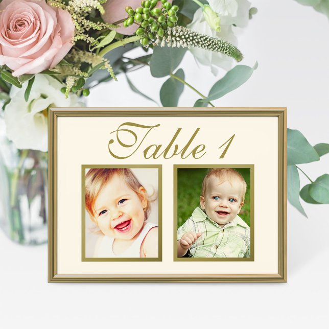 Elegant Wedding Photo Ivory Gold Table Number (Creator Uploaded)