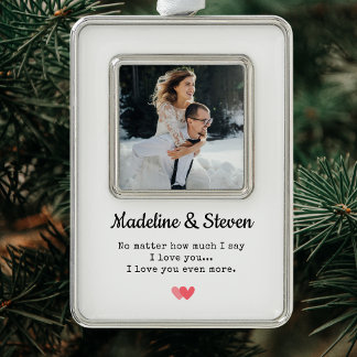 Elegant Wedding Photo Newlyweds Modern Christmas O Silver Plated Framed Ornament