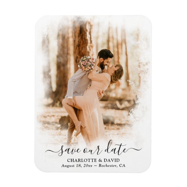 Elegant Wedding Photo Save Our Date Magnet (Vertical)
