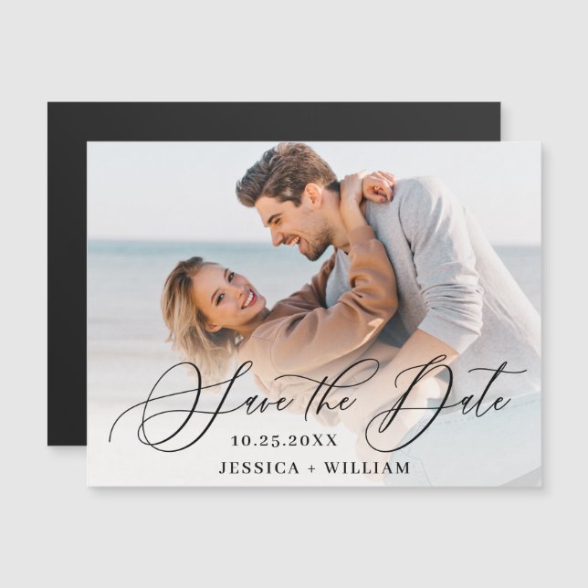 Elegant Wedding PHOTO Save the Date Magnetic Card (Front/Back)