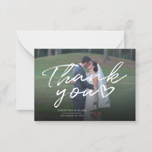 Elegant Wedding Photo Script Thank You Card (Front)
