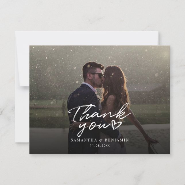 Elegant Wedding Photo Script Thank You Card (Front)
