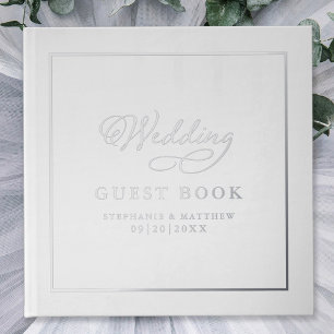 Elegant Wedding Photo Silver Calligraphy Chic Real Guest Book