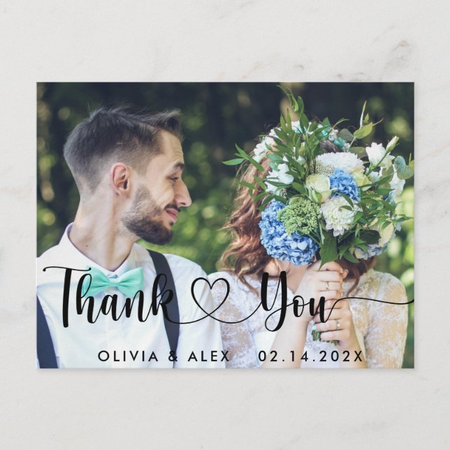 Elegant Wedding Photo Thank Postcard (Front)