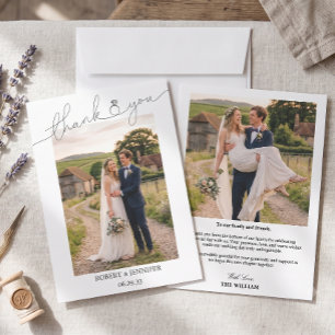 Elegant Wedding Photo Thank You Chic Script Card