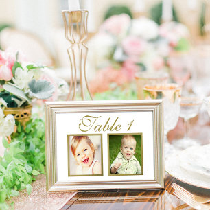 Elegant Wedding Photo White Gold Table Number