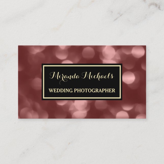 Elegant Wedding Photographer Glamourous Brown Boke Business Card (Front)