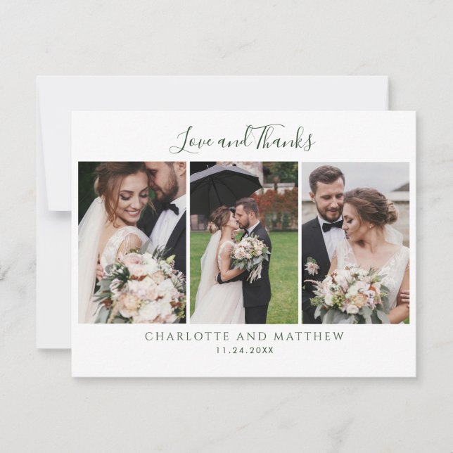 Elegant Wedding Photos Script Thank You Card (Front)