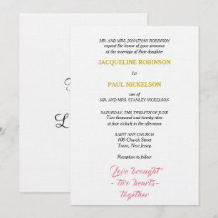 Elegant Wedding Pink Gold Two Hearts Invitation