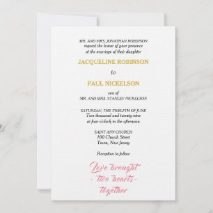 Elegant Wedding Pink Gold Two Hearts Invitation