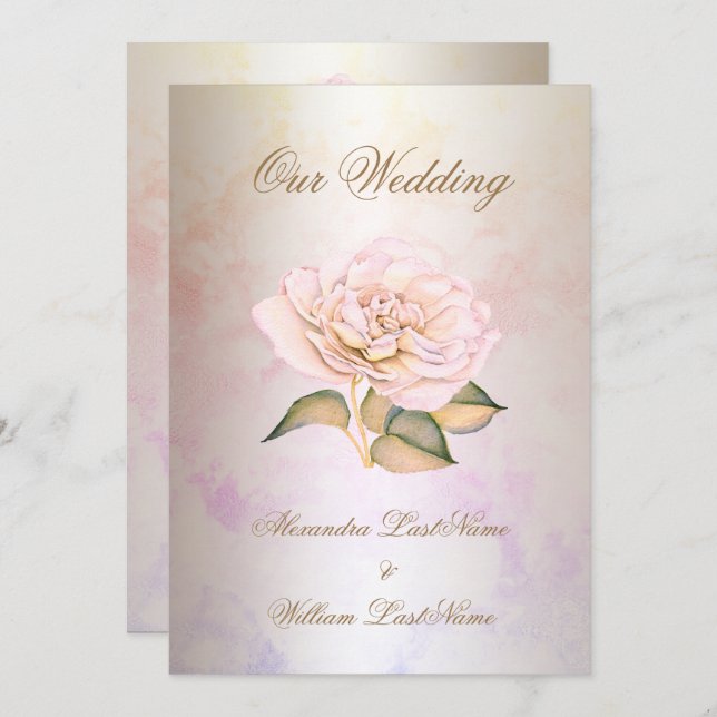 Elegant Wedding Pink Marble Rose Cream Invitation (Front/Back)