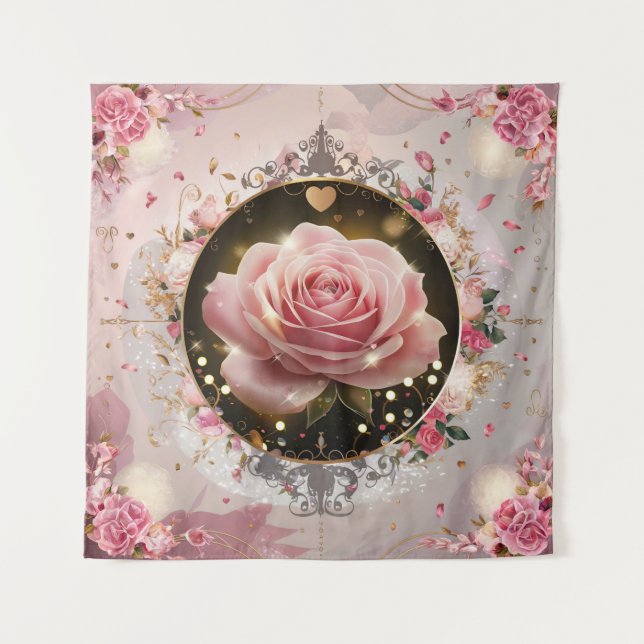 Elegant Wedding Pink Rose Mural #5 Tapestry (Front)