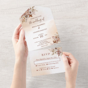 Elegant Wedding Pink tones Fall Rustic All In One Invitation