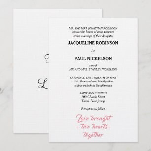 Elegant Wedding Pink White Two Hearts Invitation