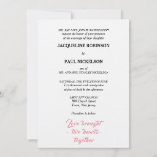 Elegant Wedding Pink White Two Hearts Invitation