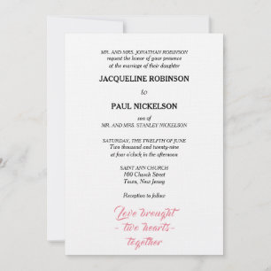 Elegant Wedding Pink White Two Hearts Invitation