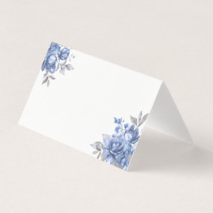 Elegant Wedding Place Card Dusty Blue Floral Blank