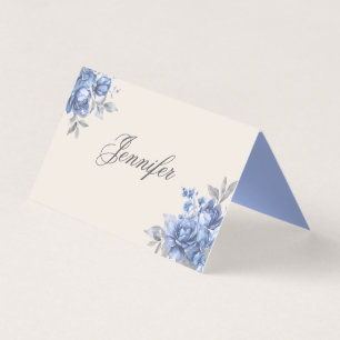 Elegant Wedding Place Card Dusty Blue Floral Name