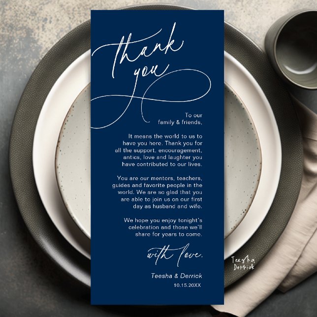 Elegant Wedding Place Setting Thank You Card (Elegant Wedding Place Setting Thank You Card in Navy Blue)