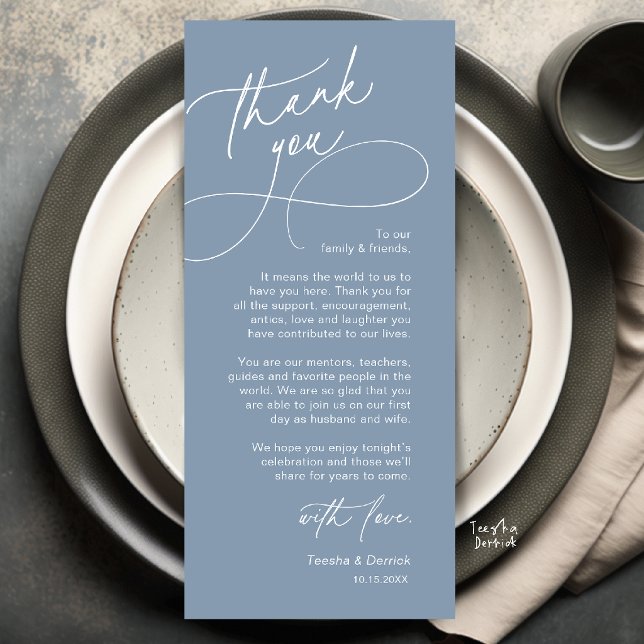 Elegant Wedding Place Setting Thank You Card (Elegant Wedding Place Setting Thank You Card in Dusty Blue)
