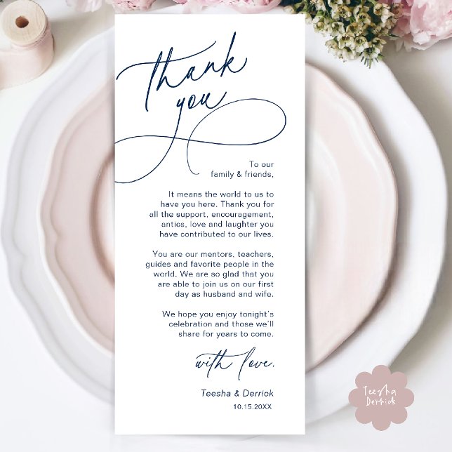 Elegant Wedding Place Setting Thank You Card (Elegant Wedding Place Setting Thank You Card in Navy Blue)
