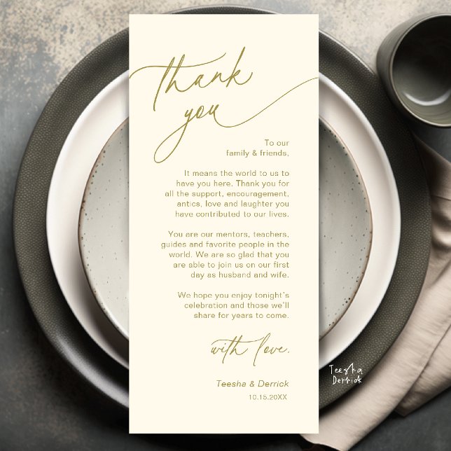 Elegant Wedding Place Setting Thank You Card (Elegant Wedding Place Setting Thank You Card in Cream and Gold)