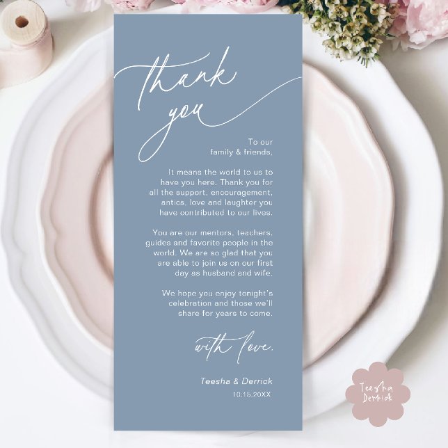Elegant Wedding Place Setting Thank You Card (Elegant Wedding Place Setting Thank You Card in Dusty Blue)