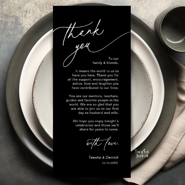 Elegant Wedding Place Setting Thank You Card (Elegant Wedding Place Setting Dinner Thank You Card in Black and White)