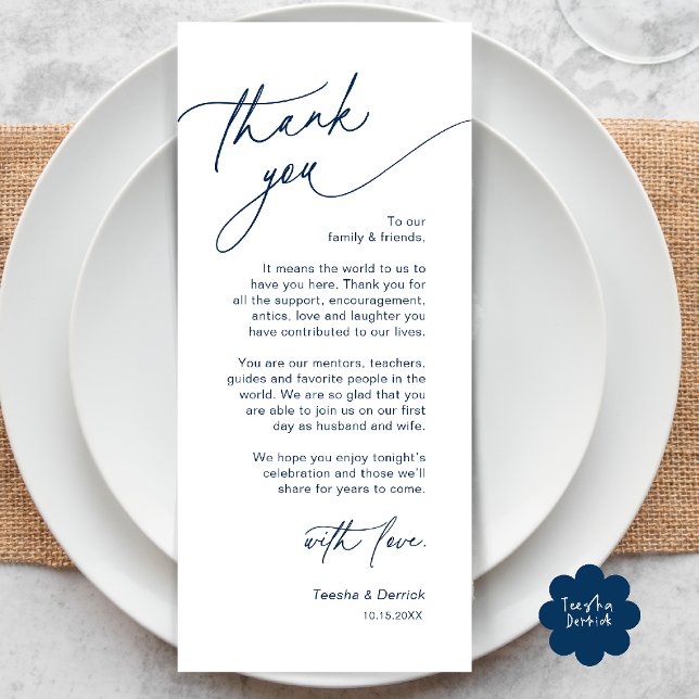 Elegant Wedding Place Setting Thank You Card (Elegant Wedding Place Setting Dinner Thank You Card in Navy Blue)