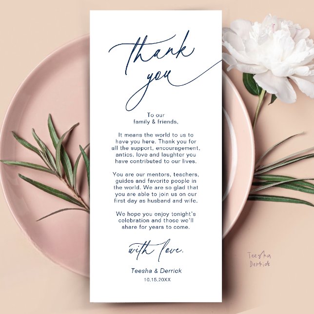 Elegant Wedding Place Setting Thank You Card (Elegant Wedding Place Setting Dinner Thank You Card in Navy Blue)