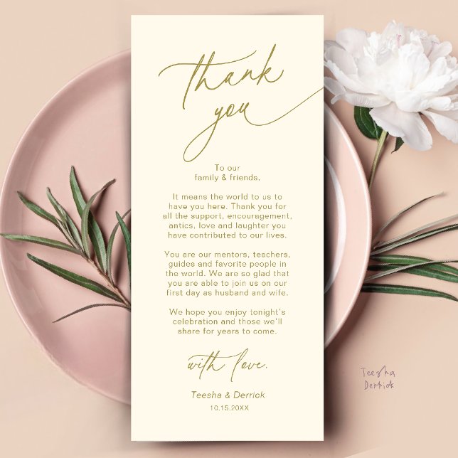 Elegant Wedding Place Setting Thank You Card (Elegant Wedding Place Setting Dinner Thank You Card in Cream and Gold)