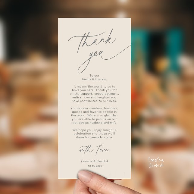 Elegant Wedding Place Setting Thank You Card (Elegant Wedding Place Setting Dinner Thank You Card in Cream and Grey)