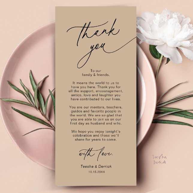 Elegant Wedding Place Setting Thank You Card (Elegant Wedding Place Setting Dinner Thank You Card in Tan Brown)