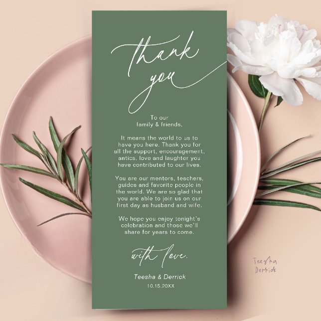 Elegant Wedding Place Setting Thank You Card (Elegant Wedding Place Setting Dinner Thank You Card in Sage Green)