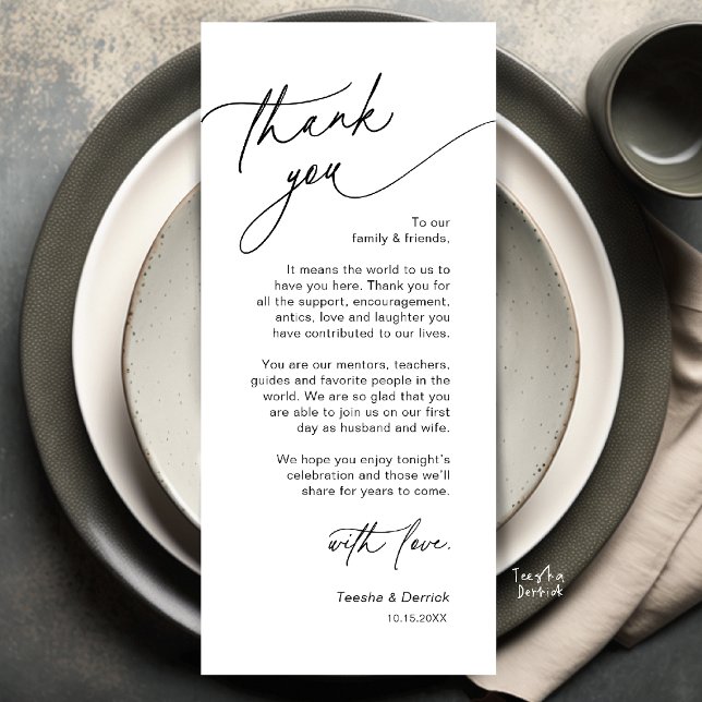 Elegant Wedding Place Setting Thank You Card (Elegant Wedding Place Setting Dinner Thank You Card in Black and White)