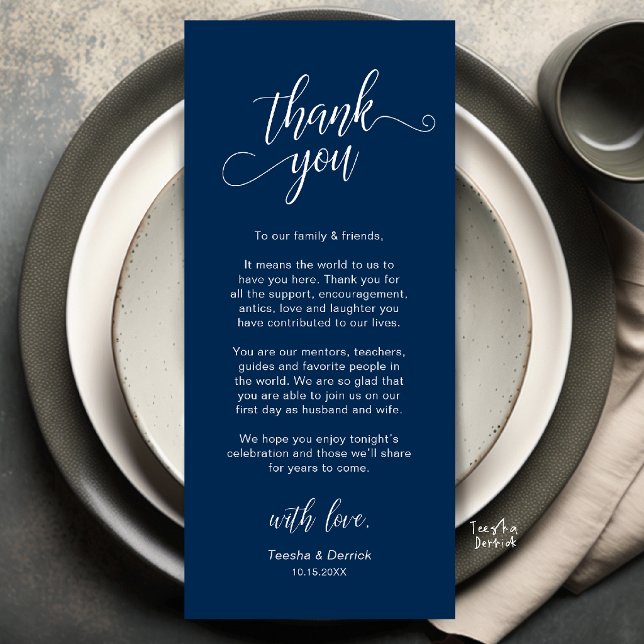 Elegant Wedding Place Setting Thank You Card (Elegant Wedding Place Setting Thank You Card in Navy Blue)