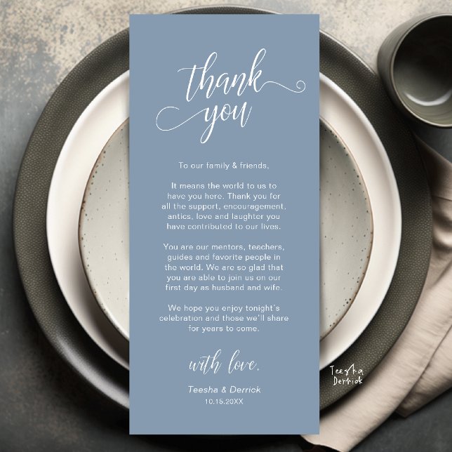 Elegant Wedding Place Setting Thank You Card (Elegant Wedding Place Setting Thank You Card in Dusty Blue)