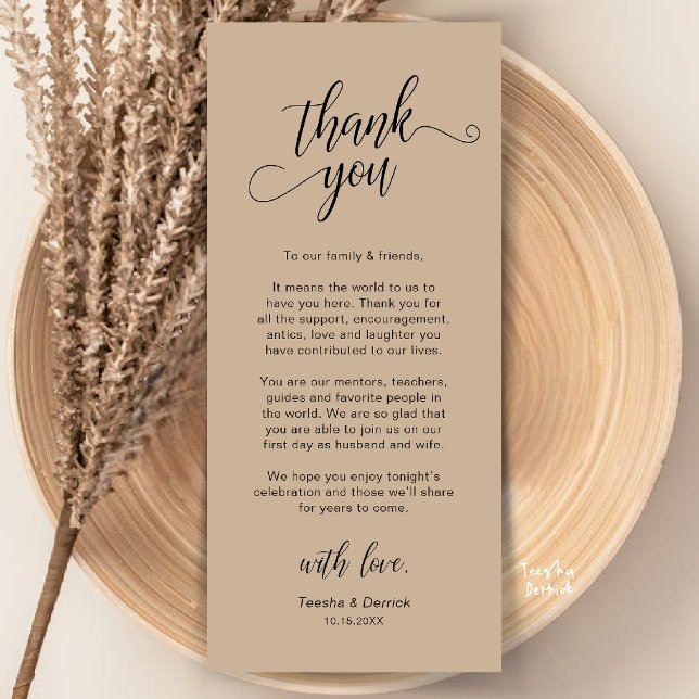 Elegant Wedding Place Setting Thank You Card (Elegant Wedding Place Setting Thank You Card in Brown tan kraft)