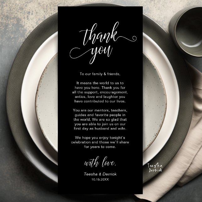 Elegant Wedding Place Setting Thank You Card (Elegant Wedding Place Setting Thank You Card in Black and White)